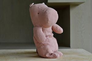 Side view of Medium Pink hippo by Maileg. Cuddle and cuddles.