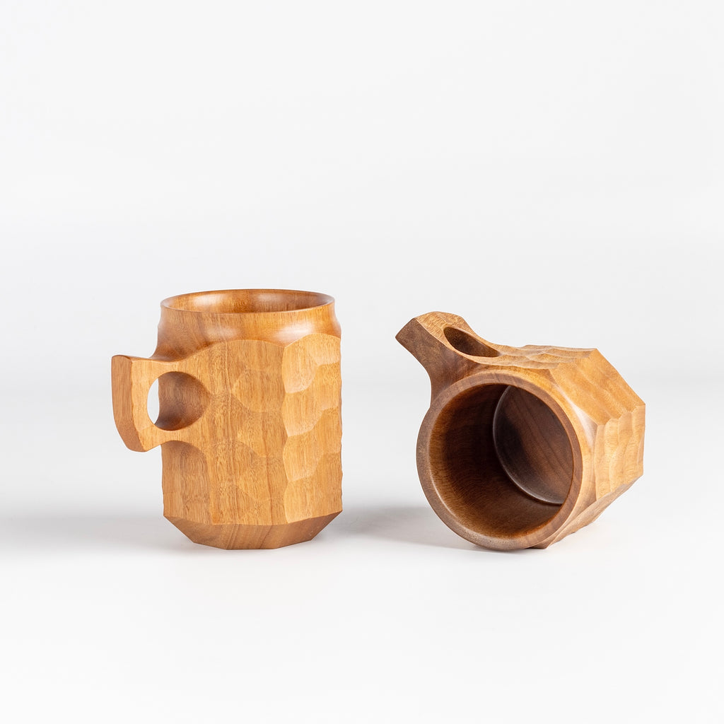 Two large tabunoki wood jin cups by Akihiro Woodworks.