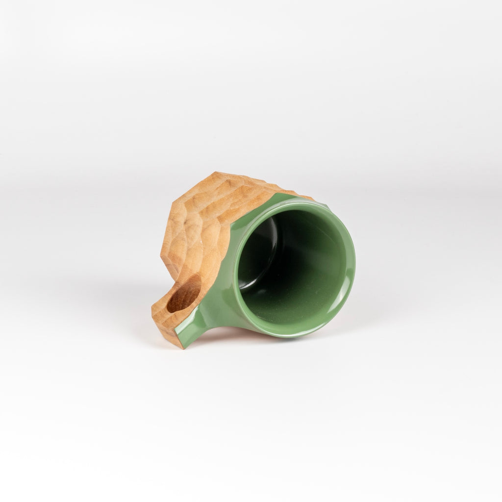 Large Green laquer Urushi jincup jin cup on its side.