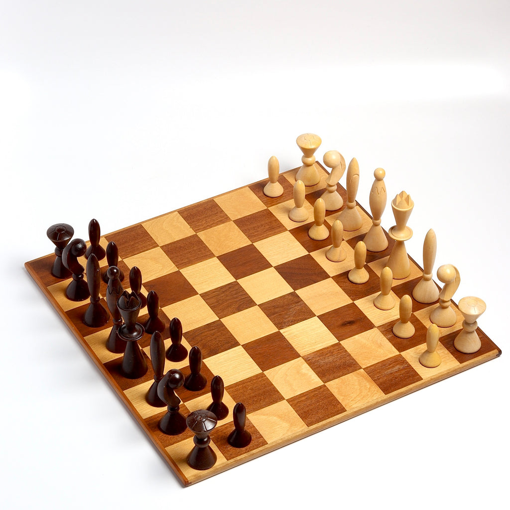 Vintage Anri Unversum  Chess Set in Original Wooden Box on white background.
