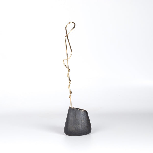 Aubock Vase 7240 Single Noose is a brass vase with patinated body, polished rim and rod. Designed by Carl Auböck