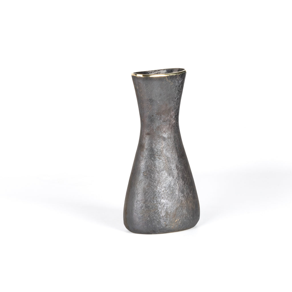 Werkstatte Carl Aubock Vase 7231 called Hourglass in patina brass with polished rim on white.