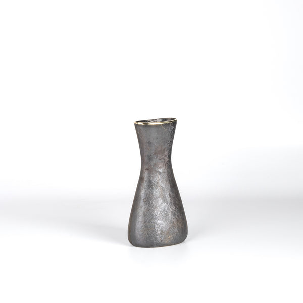 Werkstatte Carl Aubock Vase 7231 called Hourglass in patina brass with polished rim on white.