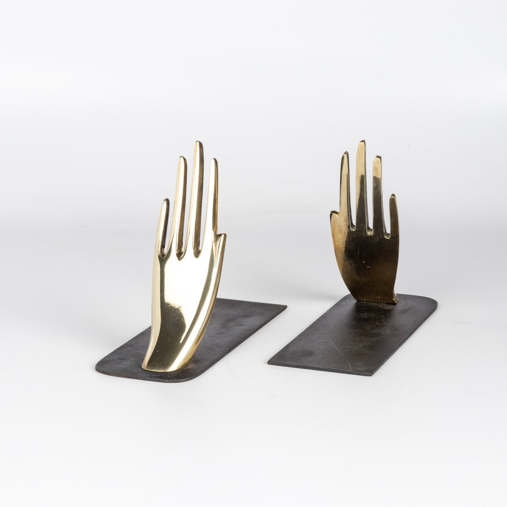 Aubock Bookends 1928 Hands bookends on white are polished and hand shape bookends 1928 with patinated base. Designed by Carl Auböck and handmade in Austria.