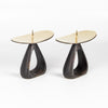 Side view of Aubock Candle Holders 3470 with open base are a set of candle holders with open patina brass base and polished top. 