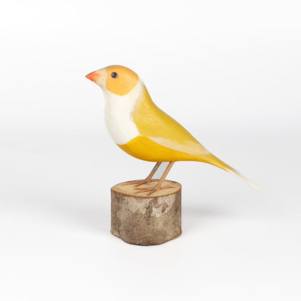 Diamante de Gould Yellow Bird from Brazil is a beautifully made fair trade wood bird modeled after birds from the region, this artisan makes them from reclaimed wood and supports his family by their production. 