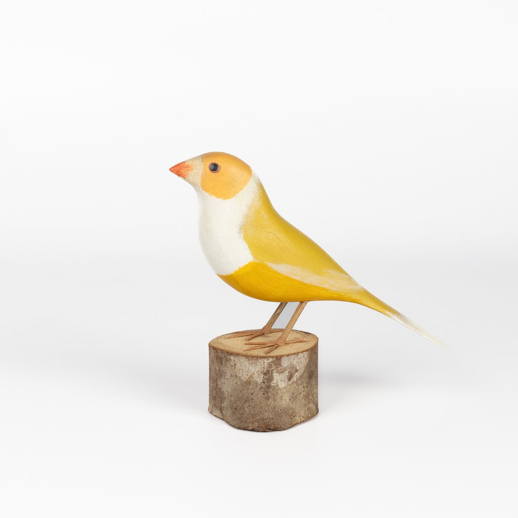 Diamante de Gould Yellow Bird from Brazil is a beautifully made fair trade wood bird modeled after birds from the region, this artisan makes them from reclaimed wood and supports his family by their production. 