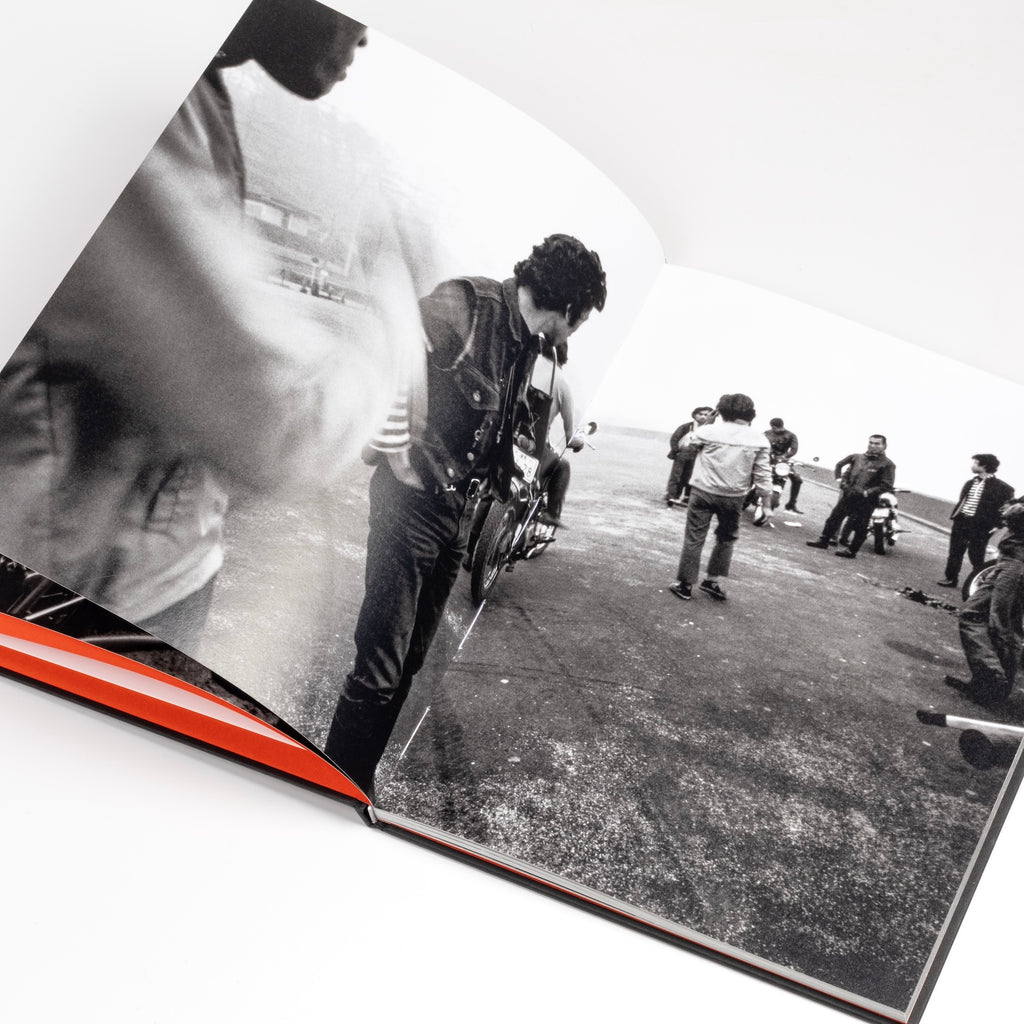 One more photograph by Bishin Jumonji  of Masaki Fujisaki  and motorcycle crew in Japan during the 60s and 1970s published by Super Labo