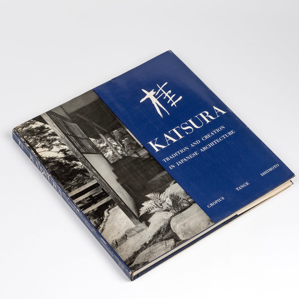 Katsura Tradition and Creation in Japanese Architecture by Gropius, Tange and Ishimoto is a rare, hard to find, vintage book in very good vintage condition with original dust jacket and box shown on white background.