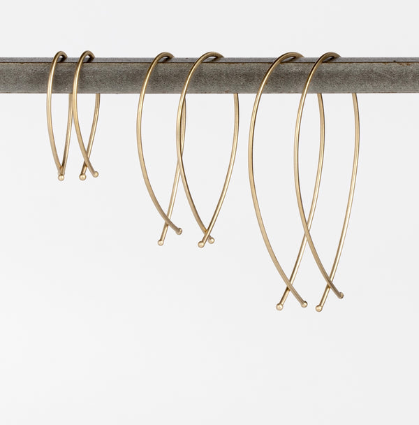 Carla Caruso 14k matte Yellow Gold Ribbon Hoops in Large Small and medium or three sizes