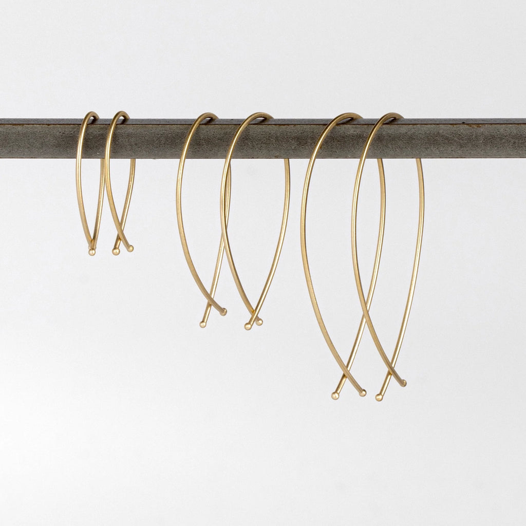Carla Caruso 14k matte Yellow Gold Ribbon Hoops in Large Small and medium or three sizes