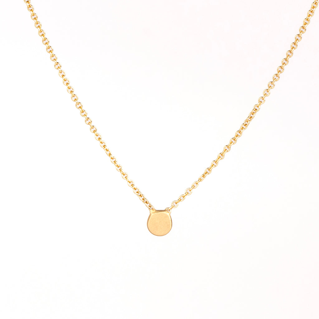 Carla Caruso Not So Itty Dot Necklace on 16" or 21" chain in matte 14k yellow gold fixed inline flat and hammered.