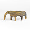 A yellow ceramic creature is ofrmed from solid clay and refined by hand, this "one of a kind" ceramic creature is made out of stoneware and glazed before getting reduction fired. Made by Carol Horst in Los Angeles.