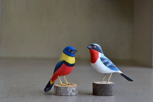 Decorative Wood bird from Brazil - Colorful Doura finch and  Saira Apunhalada.