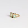 Alternate side of emerald trio ring  band by Elizabeth Street Jewelry.
