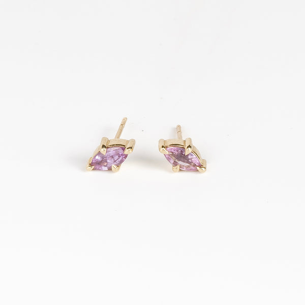 Eagle Claw Stud Earrings in Purple Sapphire by Elizabeth Street Jewelry are Marquise Sapphire Stud Earrings in violet purple to lilac that are bezel set marquise cut sapphires in a four prong eagle claw setting with post closure in 14k satin gold form these elegant everyday studs.