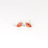 Prong Set Marquise Sapphire Studs in Orange by Elizabeth Street Jewelry. Great everyday earrings on white background.