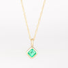 Off-Set Emerald Pendant Necklace by Elizabeth Street Jewelry is a bezel set and off-set square Colombian emerald .42ct on a 14k 18 inch long yellow gold chain. Perfect for layering or to wear as a solo piece. Handmade in Los Angeles.