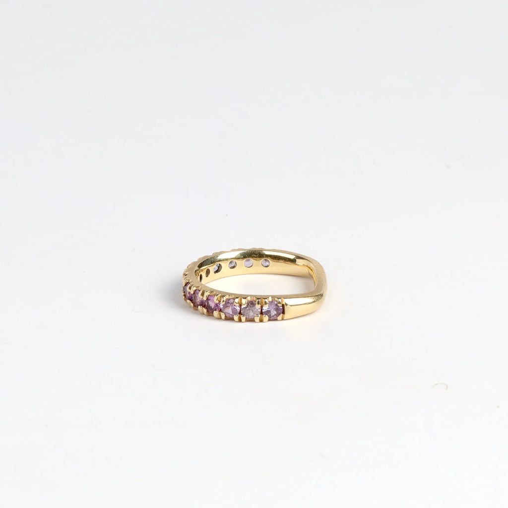 Showing flat back of Purple Ombre Gradient Sapphire Euro Band by Elizabeth Street Jewlery.