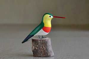 Decorative Wood bird from Brazil - Green Back with red belly Hummingbird.