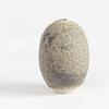Heather Rosenman oval ceramic vase in gray to white volcanic glaze on white background.
