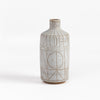 Hand thrown white clay vase 5950 with brown clay sgraffito "Scribe series" by Heather Rosenman on white background.