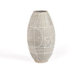 Hand thrown gray grey clay vase with white  sgraffito "Scribe series" by Heather Rosenman.