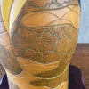 Close up of hand carved and painted kimono pattern on Vintage "Hana Kasumi" is a beautiful Sosaku Kokeshi by master Yoshida Takashi. 