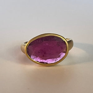 In store shot of pink tourmaline ring.