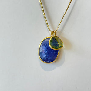 Double Colette Necklace in Tanzanite and Green Tourmaline on white.