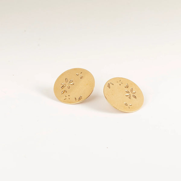 Kaylin Hertel Petal Dot Stud Earrings in 14k yellow gold with post closure in extra large on white background.
