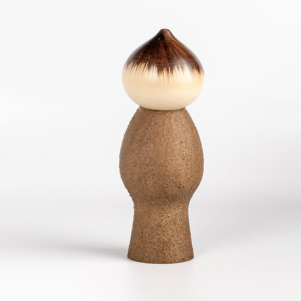 Back of of vintage kokeshi doll by Misao Watanabe.
