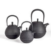 Small, medium and large Nambu Tetsu Cast Iron Teapots called Egg from Kukan Chuzo in Japan.
