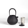 Medium Nambu Tetsu Cast Iron Teapot called Egg from Kukan Chuzo in Japan with infuser and lid on white background.
