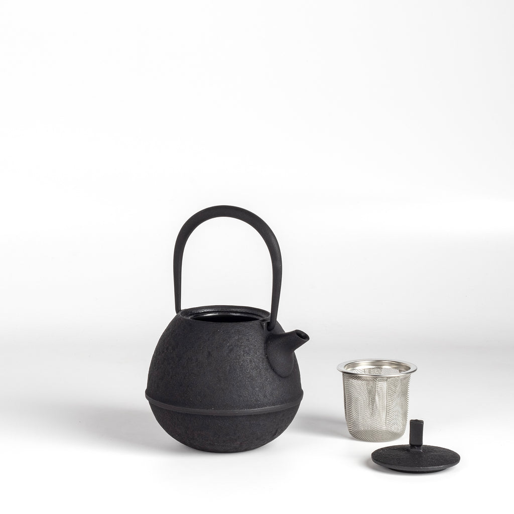 Small Egg teapot with infuser and lid on white.