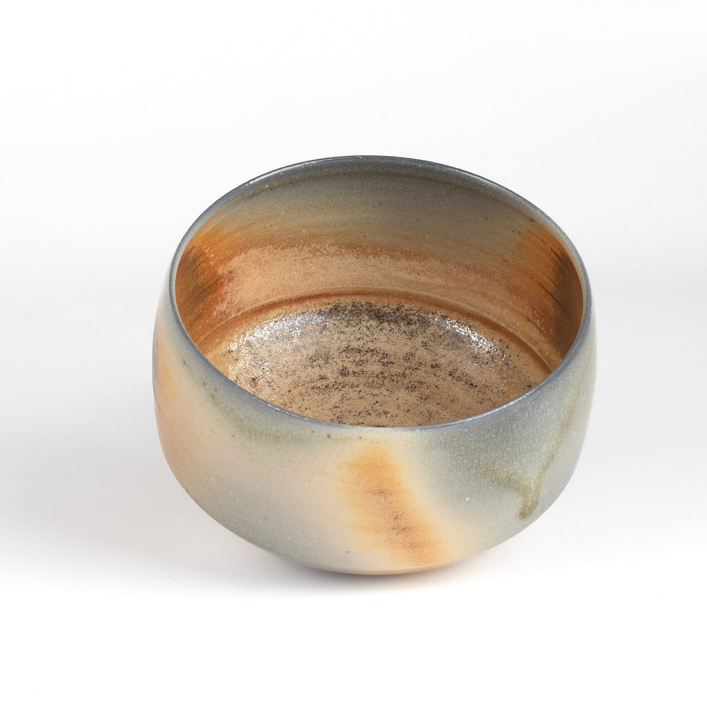 Inside of beautiful, hand thrown and one of a kind matcha tea bowl in porcelain by Lilith Rockett. 