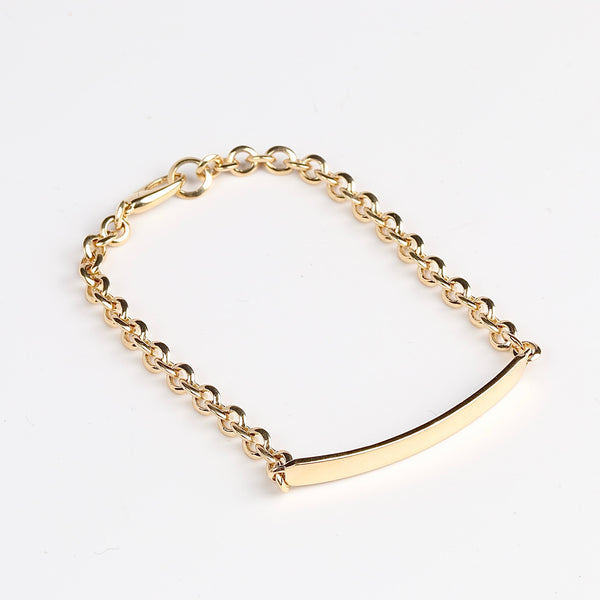Petite ID Bracelet with Micro Chain in 18k yellow gold designed by Lizzie Mandler.