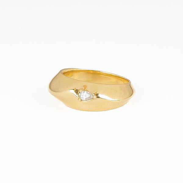 Liquid Gold Ring with Pear Diamond designed by Lizzie Mandler.