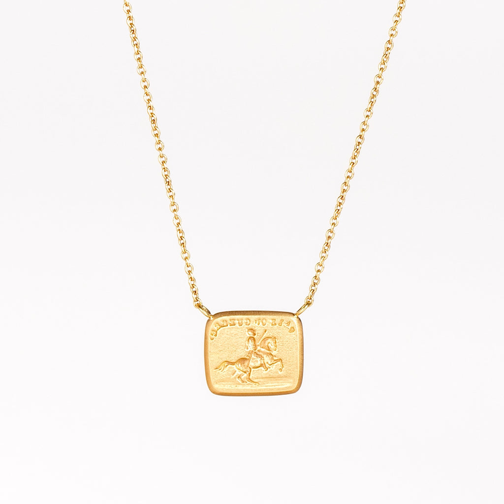 Love Knot / Peace and War Duo Motto Necklace designed by Makiko Wakita on white background.