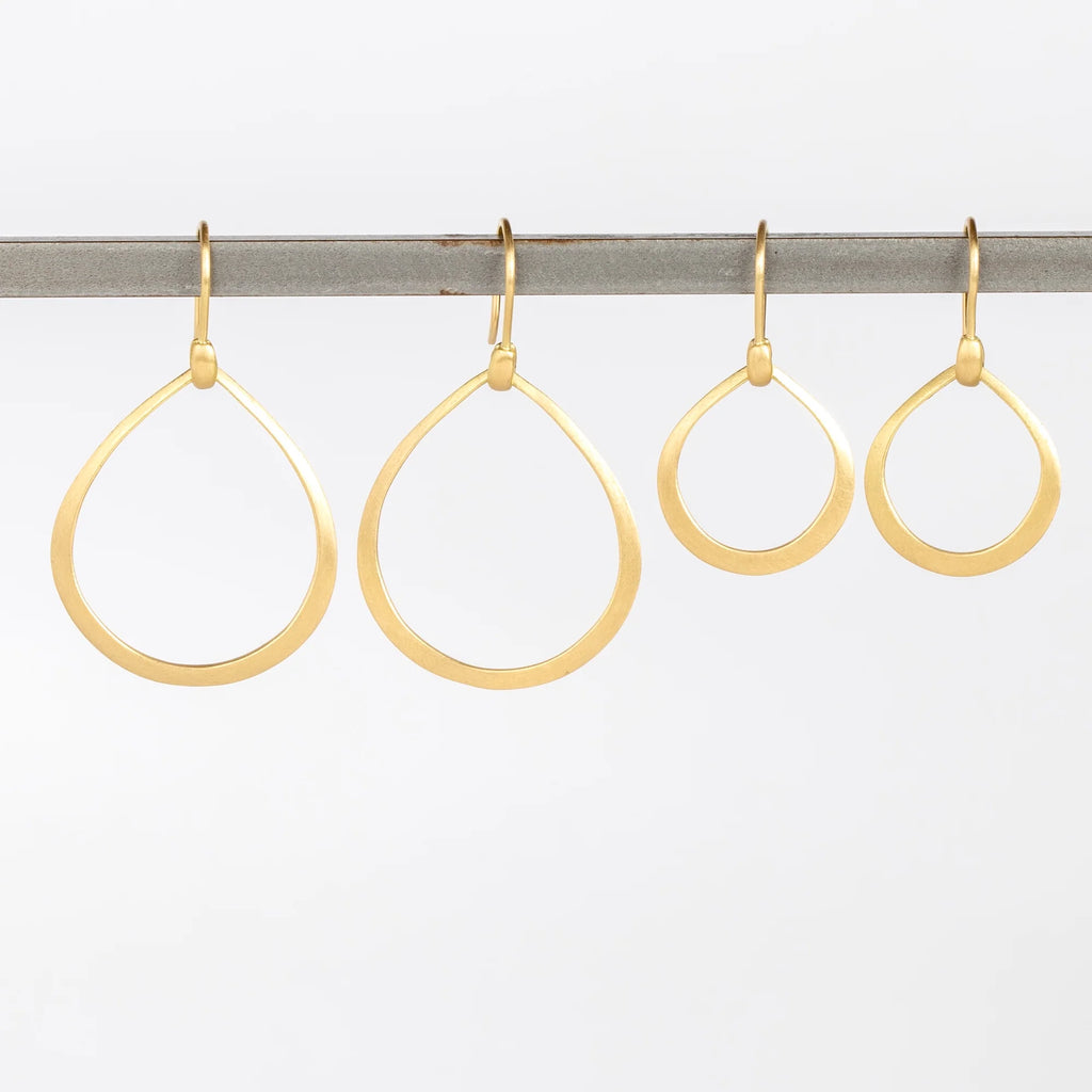 Marian Maurer medium and small Dakri Hoop Earrings with ear wire in 18k recycled yellow gold with satin finish.