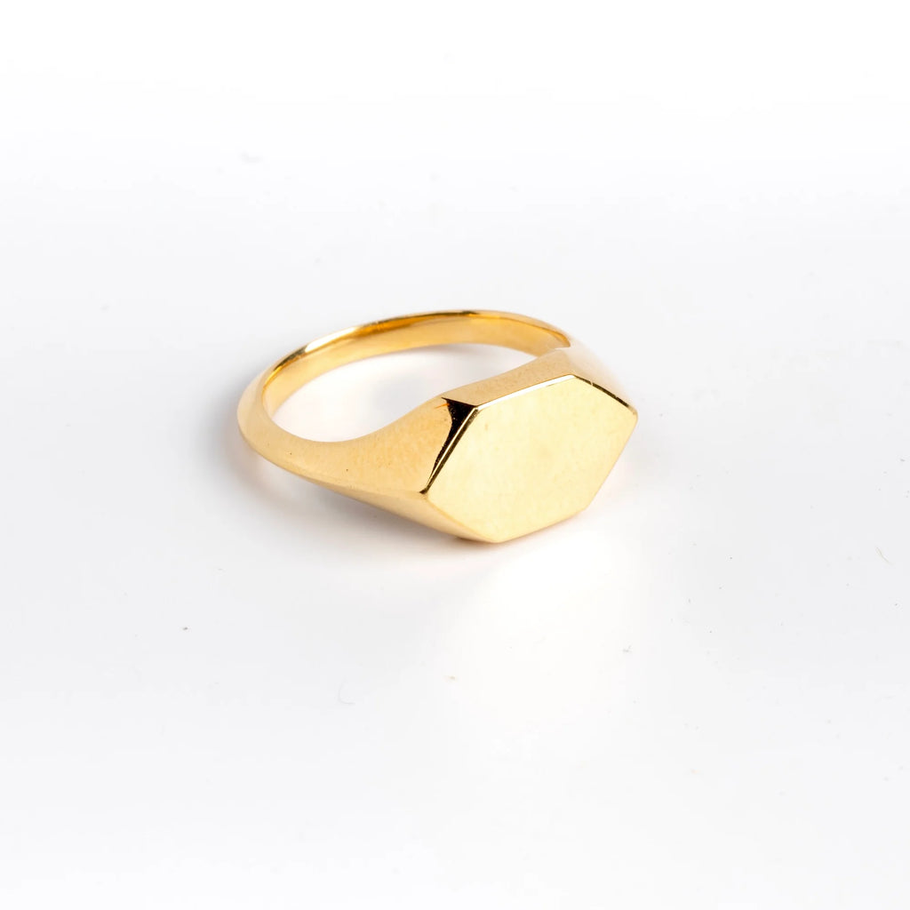 Alternate Side view of Hexagonal Reflection Signet ring by Makiko Wakita. 