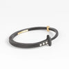 Pat Flynn Three stone Nail Bracelet Forged Blackened iron Diamonds, 18k gold hinge on white background.