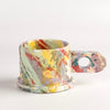 EXP Standard Splatter Mug in Pastel Green Stripe with Yellow by Peter Shire and Echo Park Pottery.