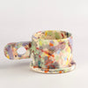 Other side of EXP Standard Splatter Mug in Pastel Green Stripe with Yellow by Peter Shire and Echo Park Pottery.
