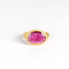 The Pink Tourmaline Large  Greek Ring by Pippa Small Jewellery is an organically shaped, and hand cut, deep pink, faceted and translucent pink tourmaline set in 18k yellow gold. Size 7 in stock.