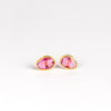 A new and smaller version of Pippa Small Classic Stud studs earrings in pink tourmaline and 18k yellow gold on white background.