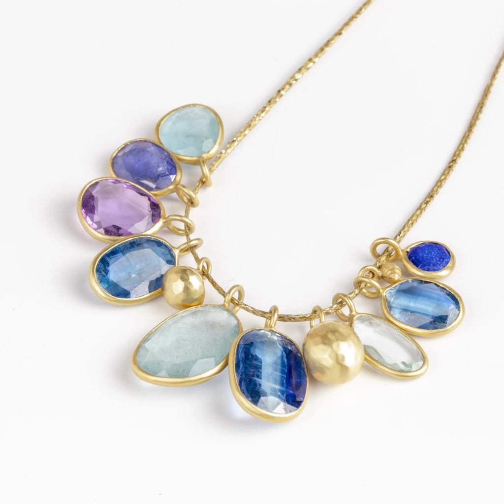 Colette Mixed Blues Necklace on white.