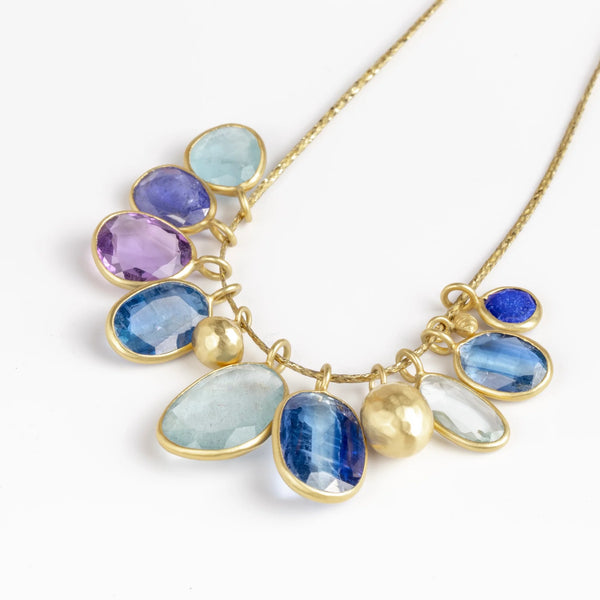 Colette Mixed Blues Necklace on white.