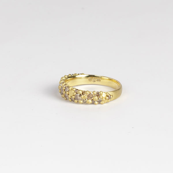 Side view of River Ring in Cognac diamond by Polly Wales.
