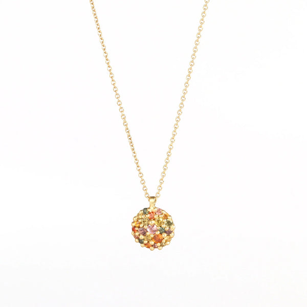 Pastel Blossom Crush River Domed Necklace designed by Polly Wales on white background.